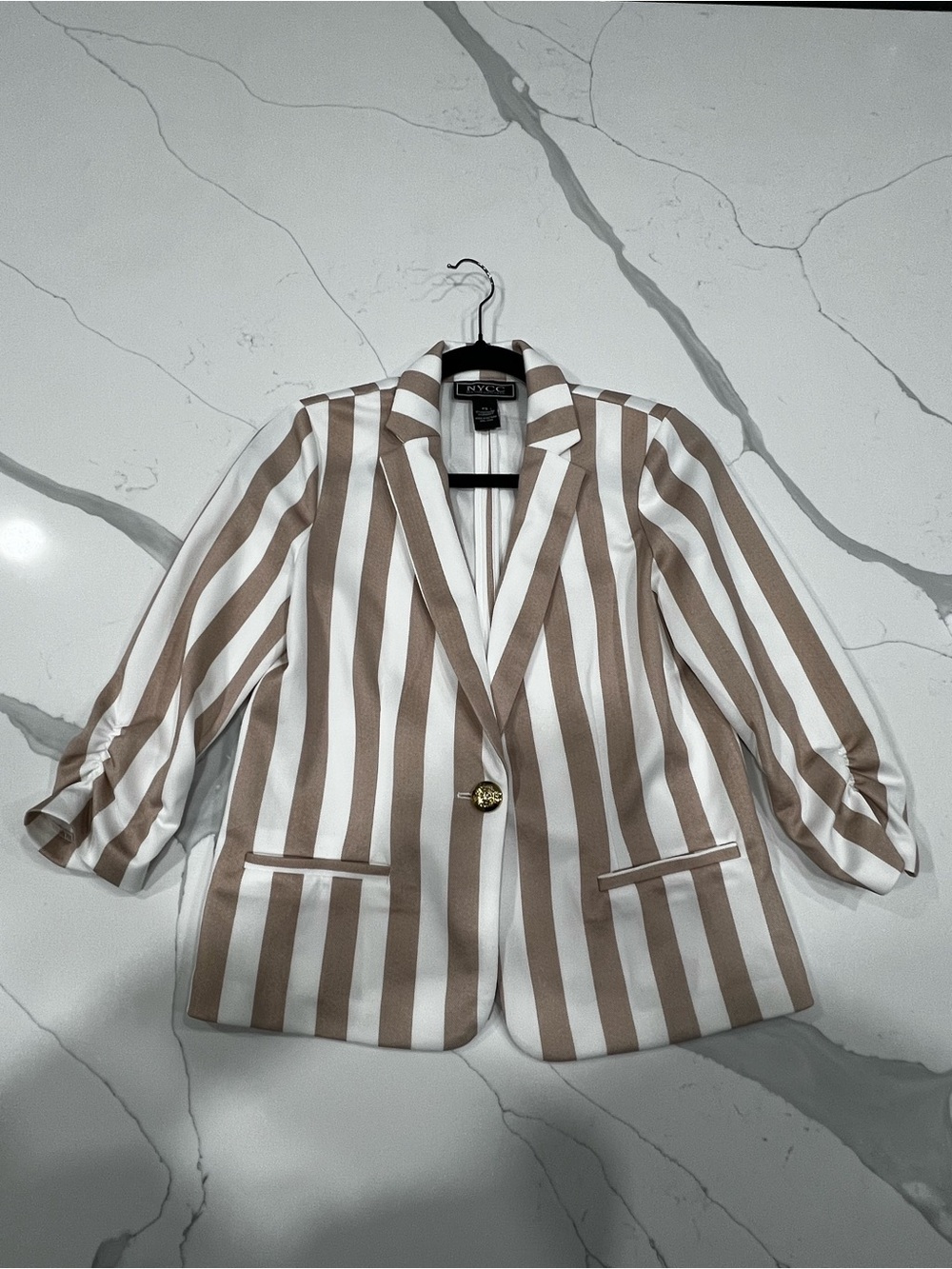 New York & Company Cream and Tan Striped Women's Blazer